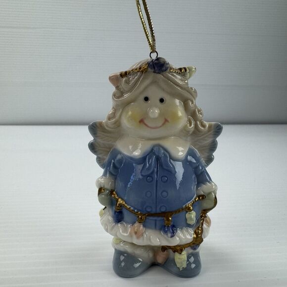 Set of 3 Vintage Ceramic Angel Ornaments Pastel Gold Trim Christmas - Picture 5 of 11